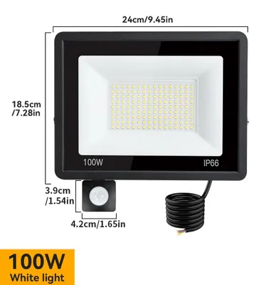 Image de Projecteur LED - Applique murale extérieure - Détecteur de mouvement PIR - 220 V AC - Indice de protection IP65 - Aluminium - Lumière blanche froide