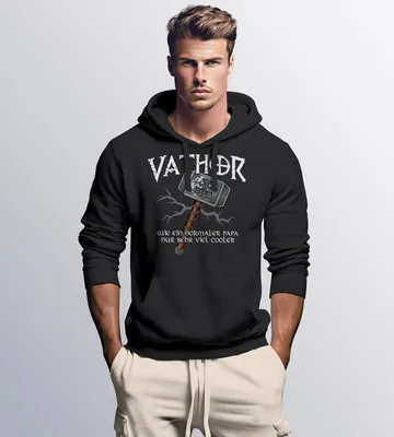 Produktbild von Hoodie Herren cooler Papa Vathor Fun-Shirt Spruch lustig Thor Parodie Geschenk Papa Vatertag Kapuzen-Pullover Moonworks® schwarz XL
