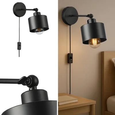 Produktbild von MasterLED Wandleuchte Elza E27 – Schwarz, verstellbar, mit Stecker & Schalter, Wandlampe für Wohnzimmer, Schlafzimmer, Flur