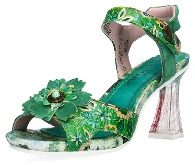 Produktbild von Laura Vita Damen Sandalette Perlmuteffekt Blüte mit Schmuckstein NINO 61, Größe:39 EU, Farbe:Grün