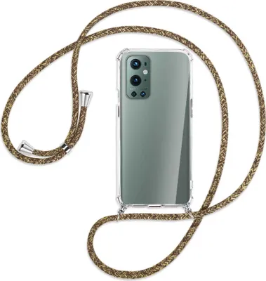 Produktbild von Handykette Backcover-Schutzhülle mit Band (Metall silberfarben) für OnePlus 9 Pro - braun+beige