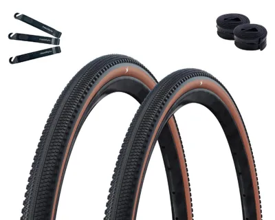 Produktbild von 2 x Schwalbe G-One Comp Fahrradreifen Active K-Guard Green Compound E-25 Schwarz/Bronze 40-622 (28 x 1.50") + 2 x Schwalbe Schläuche SV17 Langventil 60 mm inkl. maxxi4you Reifenheber