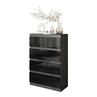Immagine prodotto di Cassettiera Alta Con 4 Cassetti 92 Cm - Antracite / Nero Lucido, Ideale Per Soggiorno E Camera Da Letto