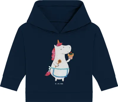 Produktbild von Mr. & Mrs. Panda Organic Baby Hoodie Einhorn Küche 12. - 18. Monat - French Navy - Geschenk, Unicorn, Kapuzenshirt, Kapuzensweatshirt, Muffin, Koch, Kuchen, Torte