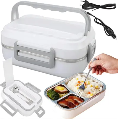 Produktbild von Elektrische Heiz-Lunchbox - Warmes Essen für unterwegs in Weiß/Grau KP39116