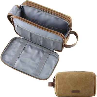 Immagine prodotto di Borsa da viaggio da uomo, contenitore per articoli da toilette con doppia cerniera, capacità 5 litri, colore kaki, taglia M