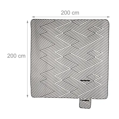 Produktbild von Relaxdays Picknickdecke XXL, 200 x 200 cm, wärmeisoliert, faltbare Stranddecke, wasserdicht, mit Tragegriff, grau-weiß