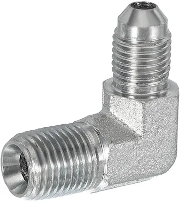 90° Rohradapter 7/16 Inch AG JIC x 1/4 Inch AG BSPT Carbonstahl rostfrei
