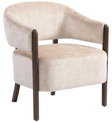 Produktbild von HOMCOM Loungesessel Sessel mit Chenille-Optik, Relaxsessel mit Holzbeinen, Beige