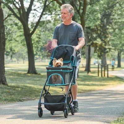 Produktbild von Haustierwagen mit Klappfunktion und 360° drehbaren Vorderrädern für Hunde