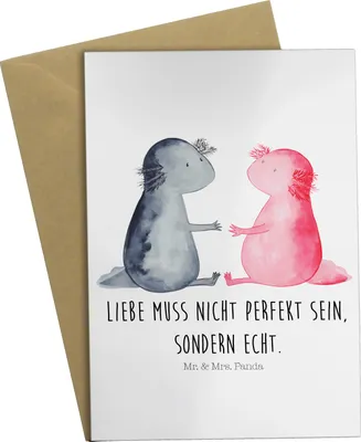 Produktbild von Mr. & Mrs. Panda Klappkarte Axolotl Liebe - Weiß - Geschenk, Valentinstag, osterkarte, Lurch, osterkarten, Grußkarte, weihnachtskarten, Grußkarten, einladungskarten