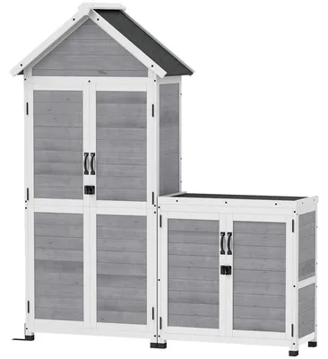 Image de Abri de jardin en bois avec étagère et portes verrouillables | Couleur : Gris | Dimensions : 51 x 89 x 182 cm