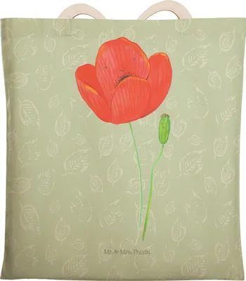 Produktbild von Mr. & Mrs. Panda Beutel Blume Mohnblume - Blattgrün - Geschenk, Motivation, Religion, Selbstliebe, Tasche, einkaufsshopper, Stofftragetasche, Garten, Tote Bag, Respekt