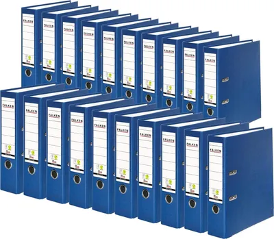 Produktbild von Original Falken 20er Pack PP-Color Kunststoff-Ordner. Germany. 8 cm breit DIN A4 blau Ringordner Vegan Aktenordner Briefordner Büroordner Plastikordner Schlitzordner