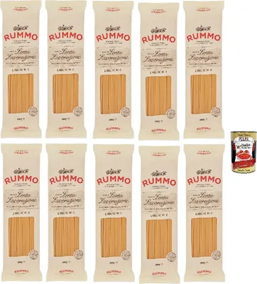 Produktbild von Rummo Linguine N°13 Pasta Lenta Lavorazione Teigwaren aus Hartweizengrieß Bronze-Zeichnung 10x 500g + Italian Gourmet polpa 400g