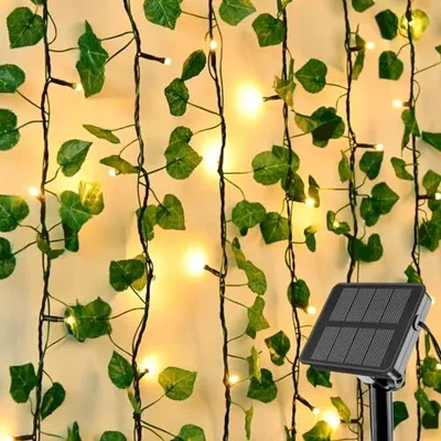 Produktbild von Solar Efeu Lichterkette Aussen, 5M 50LED Lichterkette, 8 Modi IP65 Wasserdicht Künstlich Girlande mit für Wand Zimmer Garten Aesthetic Balkon Deko