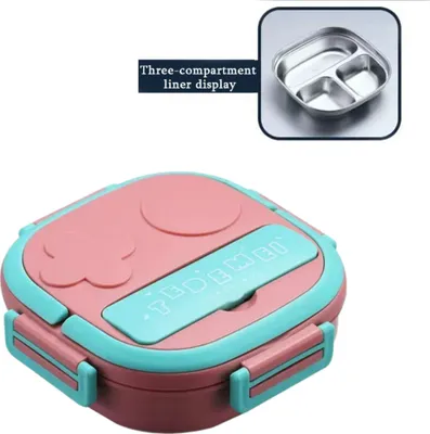 Produktbild von Thermo-Bentobox, Brotdose Box mit Thermo-Mittagessen Bento Wärmedämmung Edelstahl 3 Grids von Containern Auslaufsichere Lebensmittel für Kinder Erwachsene,Rose
