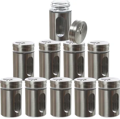 Produktbild von Gewürzstreuer - Edelstahl - Sichtfenster - 3 Streumöglichkeiten - D: 5cm - H: 8cm - 10er Set