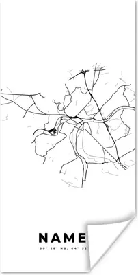 Produktbild von MuchoWow® Poster Karte - Stadtplan - Namur - Belgien - Schwarz und weiß 40x80 cm - Dekoration