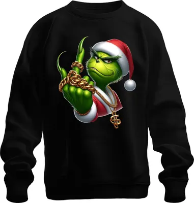 Produktbild von Grinch Santa frech Goldkette Weihnachten Geschenk sarkastisch Uni Sweatshirt Pullover, Schwarz, XXL