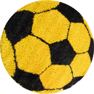 Produktbild von Kinderteppich Rund Fußball Design Teppich Kinderzimmer Spielteppich Flauschig, Grösse:100 cm Rund