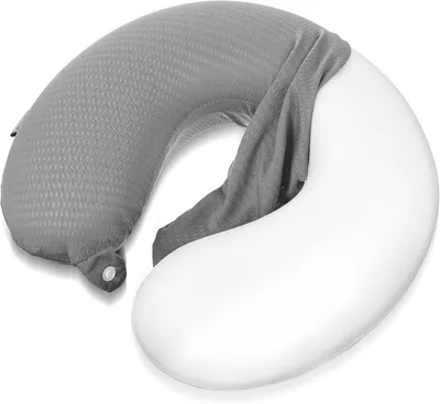 Image de Coussin de soutien cervical en forme de U, en polaire, avec fermeture éclair, de couleur grise, idéal pour les voyages