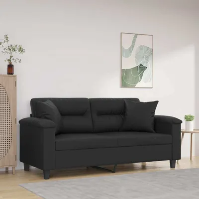 Produktbild von ZMH 2-Sitzer-Sofa mit Zierkissen Schwarz 140 cm Kunstleder
