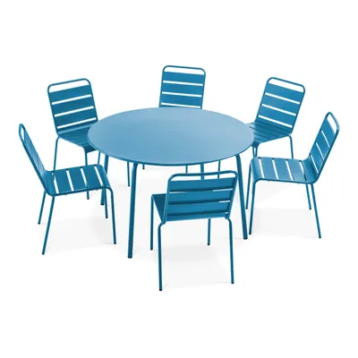Immagine prodotto di Tavolo da giardino rotondo e 6 sedie in metallo blu pacifico - Oviala Palavas