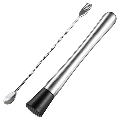 Cocktailstamper 25 cm Edelstahl mit Mixlöffel für Crushed Ice