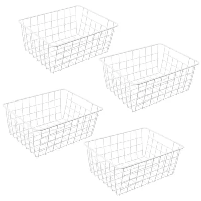 4er-Set Drahtkörbe, Metall, Weiß, 28x22x12 cm, Aufbewahrung