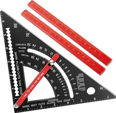 Image de 7 Inch Carpenter Square 80�� Angle Adjustable Combination Triangle Ruler Rafter Square with 2 Pencils Imperial (Equerre de charpentier 80�� Angle ajustable, règle triangulaire pour chevrons avec 2 crayons)