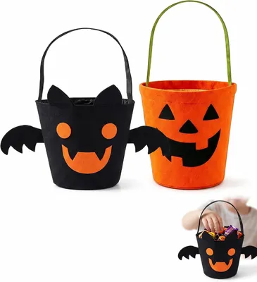 Image de Décorations d'Halloween en feutre, lot de 2, motifs citrouille et chauve-souris, réutilisables pour les festivités d'Halloween