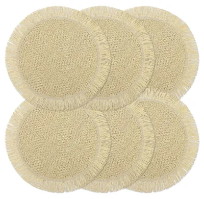 Produktbild von Set aus 6 Papier- Platzdeckchen - Beige Geflochten Rund für Tischdekoration