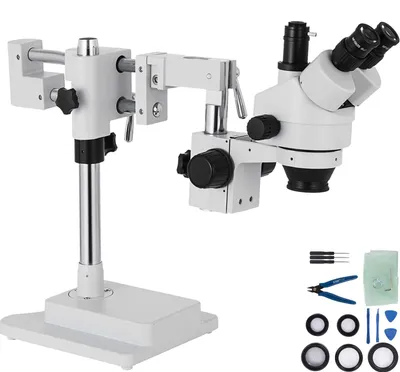 Stereomikroskop 3,5X-90X, trinokular, Al-Zn-Legierung, 360° drehbar, Doppelarm