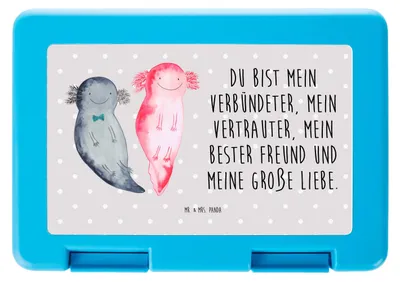 Produktbild von Mr. & Mrs. Panda Lunchbox Axolotl Freundin - Grau Pastell - Geschenk, Brotzeitdose, Valentinstag, Lurch, Bento Box, Essensbox, Freund, Liebe, Bentobox, Snackbox, Molch