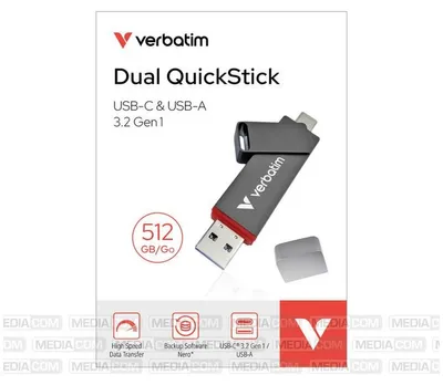Produktbild von Verbatim Dual QuickStick, 512 GB, USB Type-A / USB Type-C, 3.2 Gen 1 (3.1 Gen 1), 550 MB/s, andere, Grau