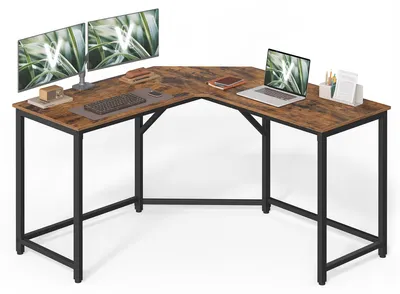 Produktbild von VASAGLE Eckschreibtisch, L-förmiger Computertisch, 129 x 129 x 76 cm – Vintagebraun + Tintenschwarz, Größe 129 x 129 cm, Ohne Ablagen