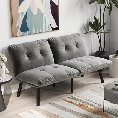 Immagine prodotto di Divano a due posti okwish con meccanismo reclinabile, poltrona trasformabile in letto, design semplice e lineare, colore grigio
