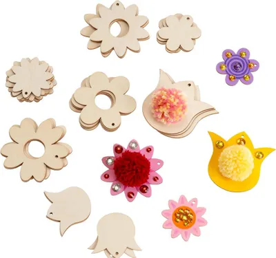 Produktbild von Holzanhänger Pompon Blumen, 32er Set