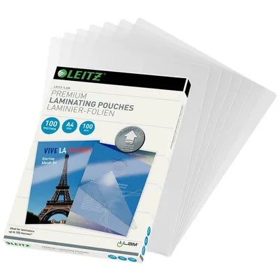 Produktbild von Leitz Heißlaminierfolien A4 100 mic, Laminierfolien in im 100er Pack, Glänzend, Transparent, Vereinfachtes Einlegen durch UDT, iLAM, 74800000