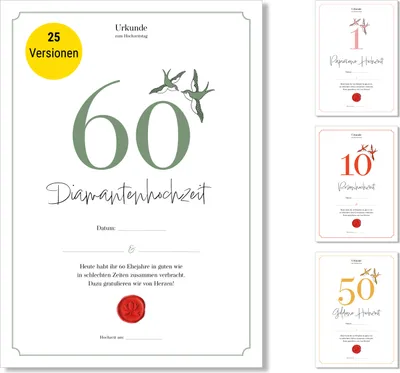 Produktbild von Frank Paperman® | Geschenk zum 60 Hochzeitstag | Ehejubiläum | diamantene Hochzeit | Urkunde Hochzeitstag | klassisch | Vordruck im DIN-A4-Format