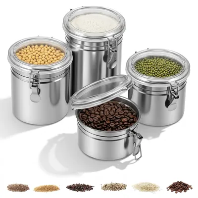 Imagen del producto de Set de 4 recipientes herméticos de acero inoxidable para almacenar café