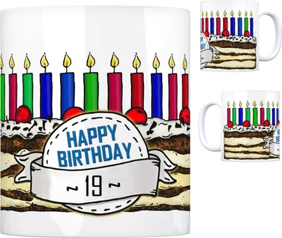 Produktbild von Geburtstagstorte Kaffeebecher zum 19. Geburtstag mit 19 Kerzen Tasse Becher mug