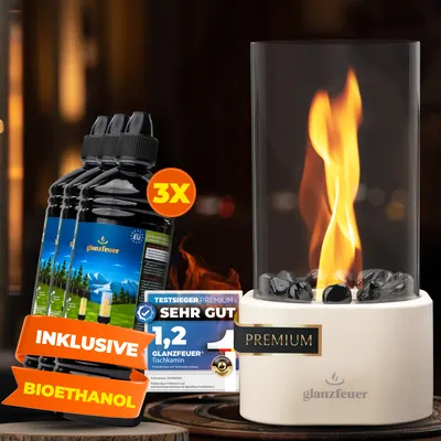 Produktbild von GLANZFEUER® Tischkamin -PremiumEthanol Tischkamin Tischfeuer Outdoor & Tischfeuer Indoor - Hochwertiger Bioethanol Tischkamin Outdoor Tisch Feuer