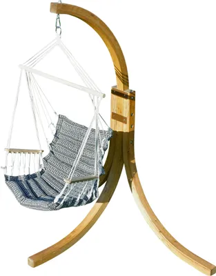 Produktbild von AS-S Hängesessel geknüft mit weichem Sitz Polster Holz Gestell aus Lärche NAV-MALY-SPEZIAL komplett Hängesesselgestell und Hängesessel angenehmer Sitzkomfort im 6cm dickem Kissen