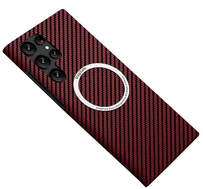 Immagine prodotto di Per Samsung Galaxy S25 Ultra 5G MagSafe Design Custodia ultra sottile con texture in carbonio Rosso