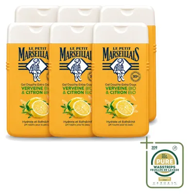 Immagine prodotto di 6 flaconi di gel doccia Le Petit Marseillais, profumo di limone e verbena, capacità 250 ml, confezione risparmio, 6 pezzi