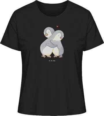 Produktbild von Mr. & Mrs. Panda Oberteil Damen Pinguine Kuscheln Größe L - Schwarz - Geschenk, für Frauen, Mitbringsel, Valentinstag, Freundin, Freund, shirt, T-Shirt Kurzarm