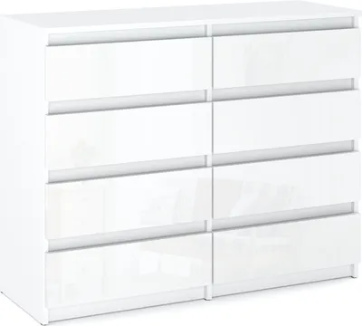Image de MRBLS_HOME Commode 8 tiroirs 120x33,5x92,5 (Blanc Mat / Blanc Brillant) Buffet armoire à tiroirs pour salon chambre à coucher armoire à vêtements