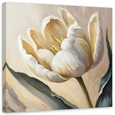 Image de Toile Tulipes peintes en beige 40x40 Feeby Gold tableau pour le mur prêt à accrocher